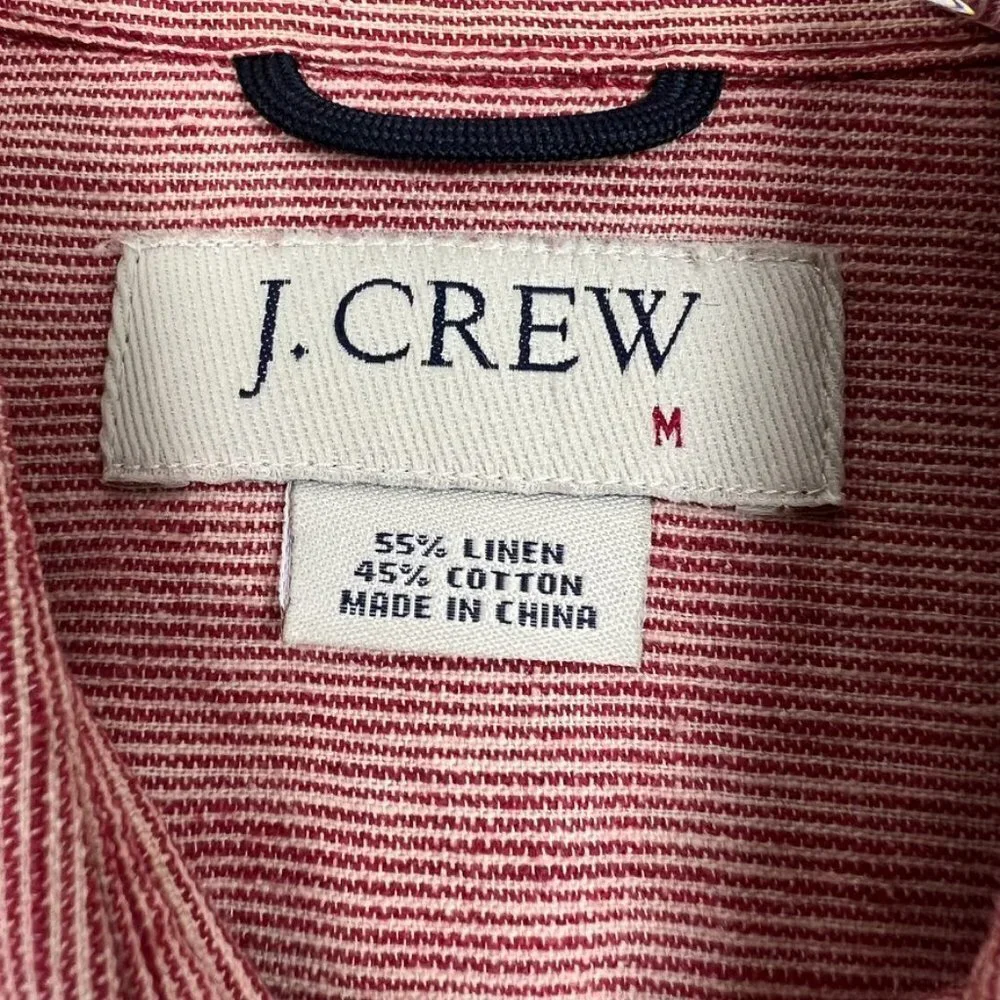J. Crew Shirt Men's Size M Red Cream Striped Linen Blend Long Sleeve Button Down
